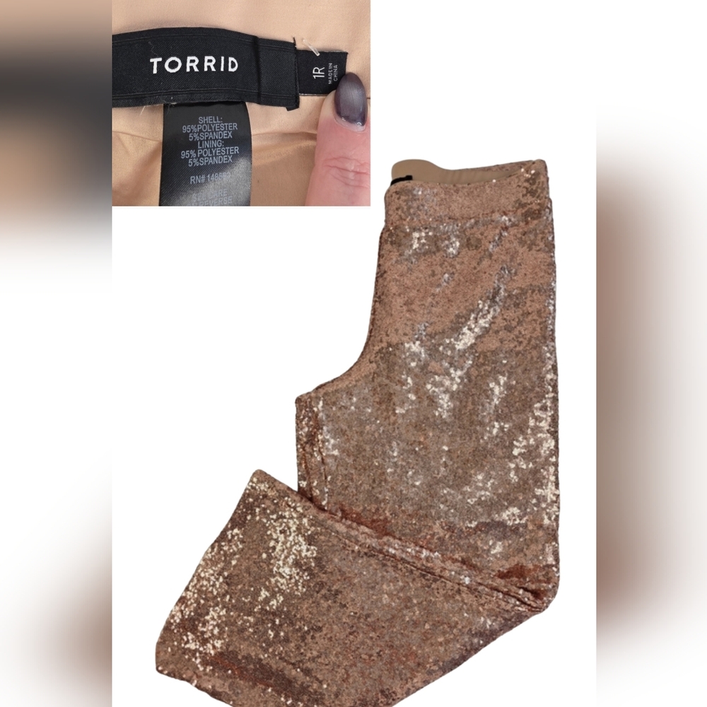 NWT Torrid 1 Champagne Beige Tan Sequin Wide Leg Pants 1633-BG - Picture 7 of 16